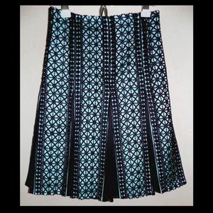 Dressy skirt 4 Nanette Lepore Black Aqua $350 A-line Satin panels Applique USA